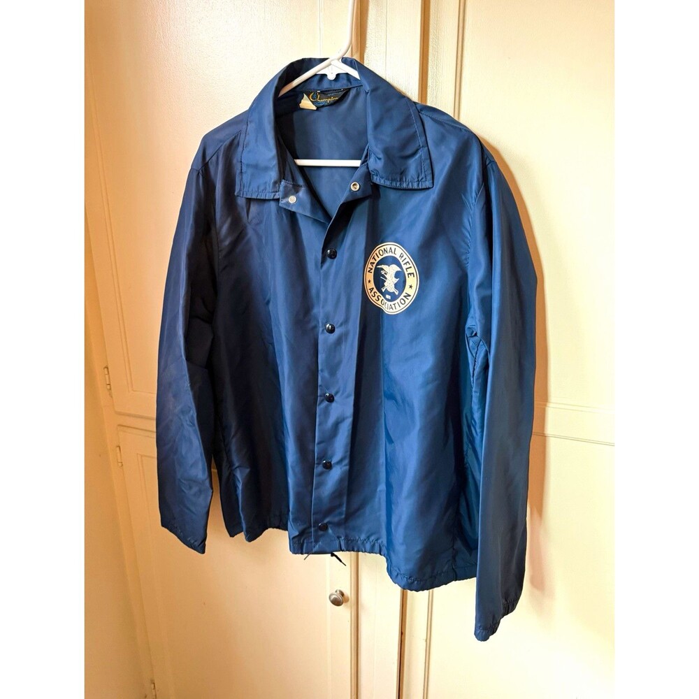 Vintage Champion Blue NRA Logo Snap-Front Windbreaker Jacket - Men’s Large